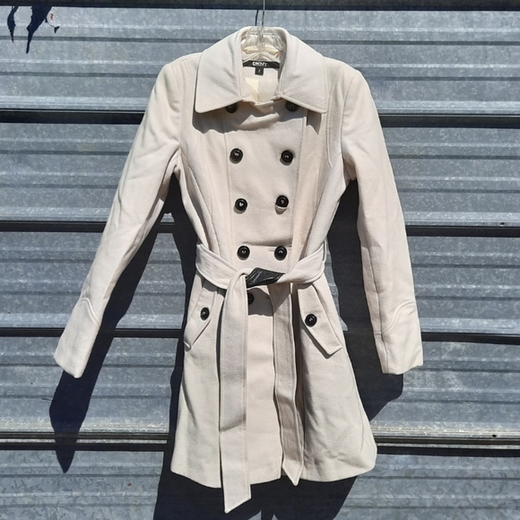 DKNY Double Breasted Pea Coat With Belt - Picture 14 of 17